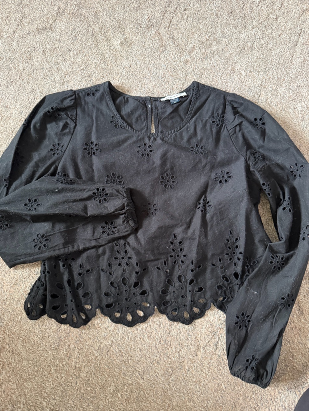Black Eyelet Lace Peasant Top